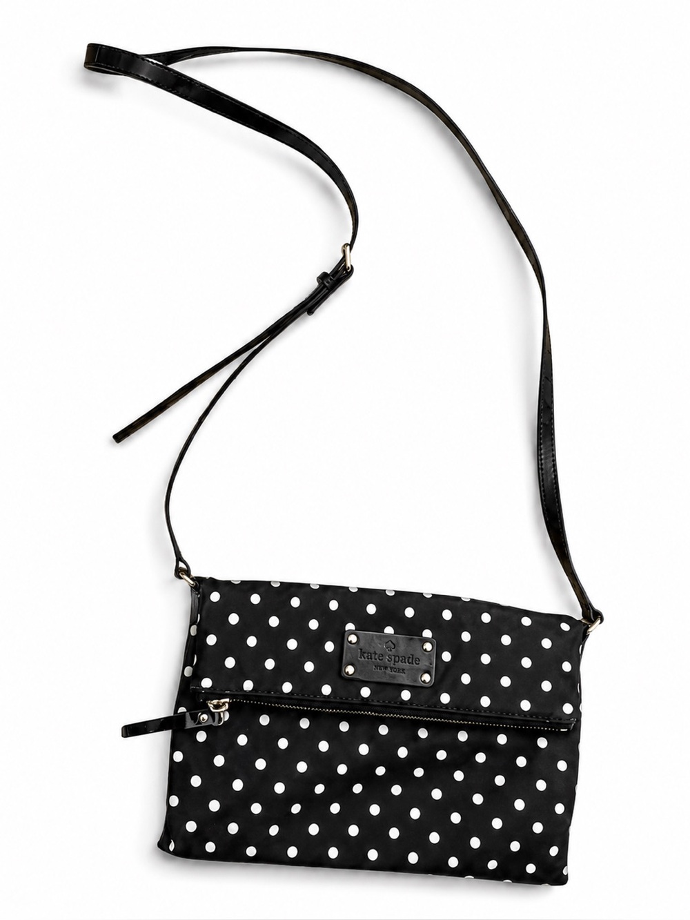 Kate Spade Aleah Spot Nylon Black White Polka Dot Foldover Crossbody Bag EUC